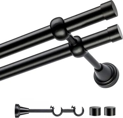 A close-up studio shot of a double curtain rod set.