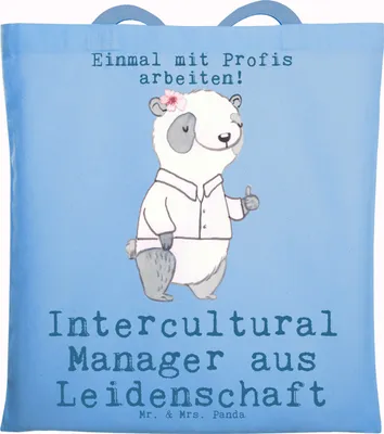 Produktbild von Mr. & Mrs. Panda Schultasche Intercultural Manager Leidenschaft - Sky Blue - Geschenk, Jutebeutel, Laptoptasche, Tasche, Einkaufstasche, Tote Bag