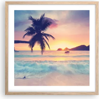 Produktbild von Gerahmtes Poster - Rahmen in heller Eiche - Meer Strand Palme - 50x50 cm - Wand Bild - Wanddeko - Wandbilder - Wandposter - Bilderrahmen - Bilder - Kunstdruck - Wandbild - P2NAC50x50-3992