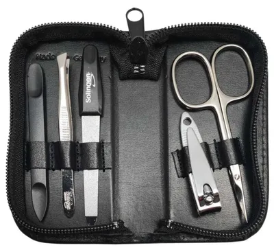 Produktbild von 5-tlg Maniküre-Set aus Echtleder – Germany | Solingen Instrumente im Etui Schwarz
