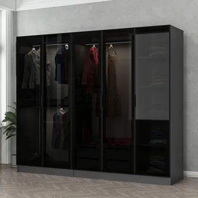 Produktbild von Skye Decor, Kale - 6652, Kleiderschrank, Anthrazit, 100 % MELAMINBESCHICHTETE SPANPLATTEN, 225 x 52 x 190 cm