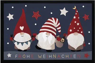 Produktbild von Fußmatte Frohe Weihnachten Wichtel Sterne Wintermotiv Gnomes Zwerge rutschfest & waschbar Moonworks® schwarz 60x40cm