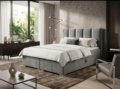 Produktbild von Boxspringbett OSLO 140 cm x 200 cm AMOR VELVET 19 Grau Bett mit zwei Bettkästen und H3 Matratze,Komplett-Set mit Matratze und Topper, Doppelbett.