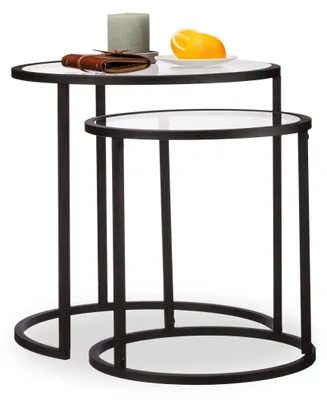 Beistelltisch-Set 2er, Glasplatten, schwarz, 50,5x50x50 cm