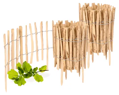 Produktbild von Gartenzaun zum Stecken aus Haselnüsse Zaun Garten Staketenzaun Beeteinfassung Holz GD-0156 (2 Stück, 35 cm x 500 cm)