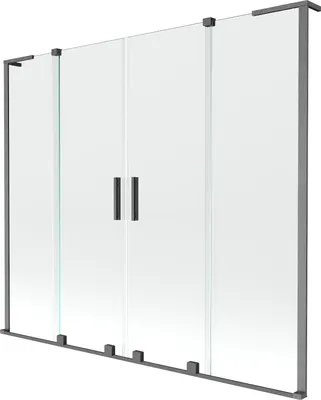 Produktbild von Mexen Velar L Duo Badewannenfaltwand 2-flügelig verschiebbar 180 x 150 cm, transparent, gebürstet Gun Gray - 896-180-003-02-66