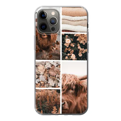 Produktbild von MuchoWow® Handyhülle Schutzhülle Hülle für iPhone 12 Pro Schottischer Highlander - Collage - Blumen Silikon Softcase Handy Hülle - Abdeckung