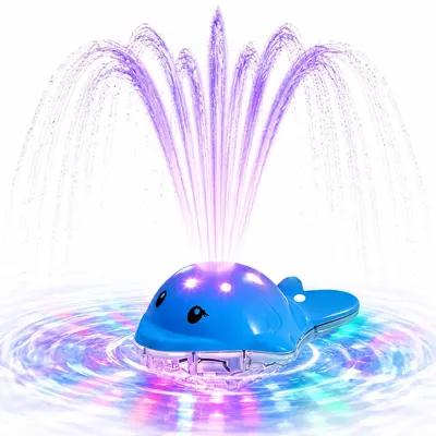 Produktbild von Schwimmender Poolbrunnen mit Unterwasserlicht, akkubetrieben mit Fernbedienung, Wal-Design, 2 Sprühmodi und 12 Lichtmodi