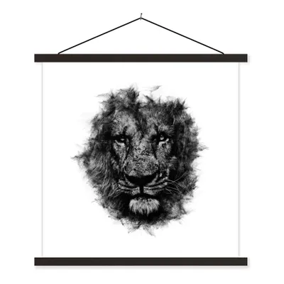 Produktbild von MuchoWow® Textilposter Löwe - Schwarz - Weiß 90x90 cm mit schwarzem Rahmen - Magnetisches