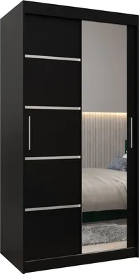 Produktbild von Kleiderschrank, Schiebetürenschrank Schlafzimmer, Schrank mit Spiegel VERONA 2 100 cm - Schwarz Matt