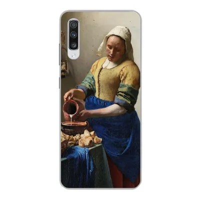 Produktbild von MuchoWow® Handyhülle Schutzhülle Hülle für Samsung Galaxy A70 Das Milchmädchen - Gemälde von Johannes Vermeer Silikon Softcase Handy Hülle - Schutzhaube