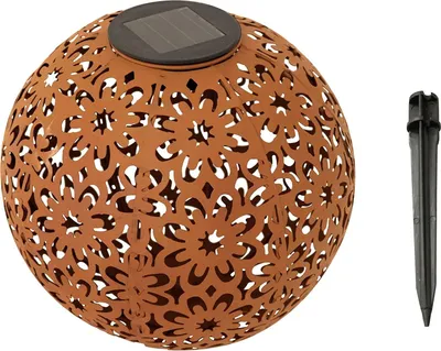 Produktbild von Solar Gartenkugel aus Metall in Rost-Optik - Ø 20 cm - LED Garten Deko Kugel mit Erdspieß - Kugelleuchte Dekoleuchte