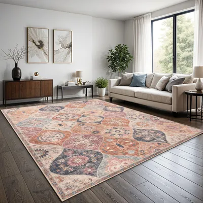 Produktbild von TT Home Boho Vintage Teppich Wohnzimmer Kurzflor – Retro Design, rutschfest & pflegeleicht, modern für Esszimmer & Flur Waschbar Größe 200x280 cm