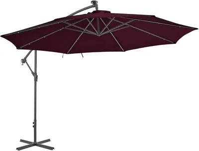 Produktbild von Ampelschirm mit LED-Leuchten, Balkon Sonnenschirm, Marktschirm, Garten, Balkon Schirm, Sonnen Schirme, Balkonschirm, Bordeauxrot 350 cm
