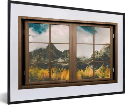 Produktbild von MuchoWow® MuchoWow® Gerahmtes Poster Aussicht - Berg - Baum 60x40 cm - Poster mit zchwarzem Bilderrahmen - Schlafzimmer - Plakat in Rahmen - Drucken