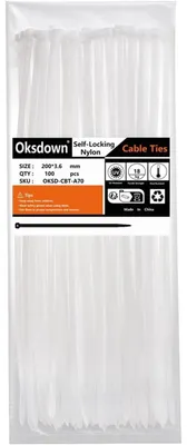 Zdjęcie produktu dla Opaski kablowe, białe, 200 mm x 3,6 mm, 100 sztuk, odporne na promieniowanie UV, wytrzymałość na rozciąganie: 18,2 kg