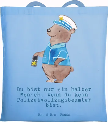 Produktbild von Mr. & Mrs. Panda Jutebeutel Polizeivollzugsbeamter Herz - Sky Blue - Geschenk, Shopping Tasche, Polizei, Tote Bag, Polizist, Laptoptasche, Tragetasche, Beutel