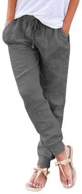 Produktbild von Hose Damen Sommer Casual Baumwolle Leinen Stoffhose Einfarbig Freizeithose Stret