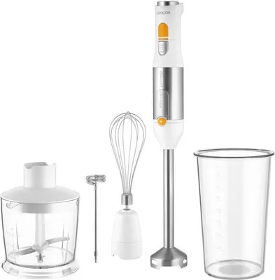 Image de Mixeur plongeant SENCOR SHB 6301WH, 1200 W, Blanc, Avec fouet, hachoir, mousseur à lait et gobelet 800 ml