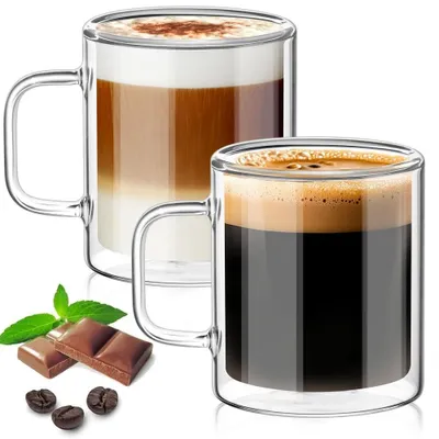 Image de Lot de 2 tasses en verre à double paroi - 400 ml - Transparent