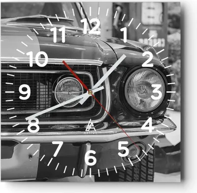 Produktbild von Wanduhr - Quadrat - Glasuhr - Ford Mustang Mach - 40x40cm - Schleichendes Uhrwerk - Lautlos - zum Aufhängen bereit - Dekoration Modern - Wanddekoration aus Glas - C4AC40x40-4619