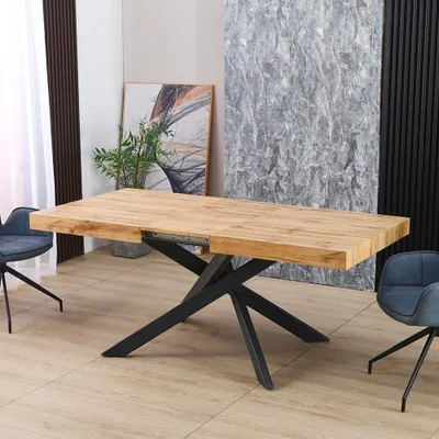 Immagine prodotto di Tavolo rettangolare allungabile Belinda piano rovere e base nera 160x90x75