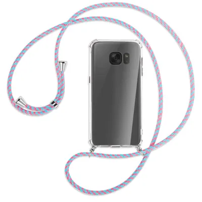 Produktbild von Handykette Backcover-Schutzhülle mit Band (Metall silberfarben) für Samsung Galaxy S7 - pink/mint