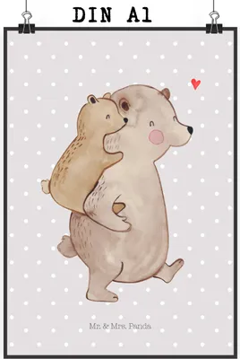 Produktbild von Mr. & Mrs. Panda Bild Papa Bär DIN A1 - Grau Pastell - Geschenk, Plakat, Vatertag, Vater, Muttertag, Geburtstag, Wandbild, Posterdruck, drucke, wanddeko