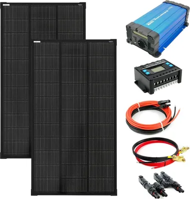 Produktbild von Komplettset 2x120 Watt Solarmodul 1070x580 1000 Watt FS1000D12V Spannungswandler 20A Laderegler