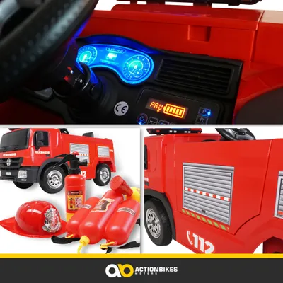 Produktbild von Actionbikes Motors Elektro Feuerwehr Auto | Feuerwehrauto Kinderauto - Bremsautomatik - Kinder Fahrzeug - Sirene & Blaulicht - Bluetooth - ab 3 Jahre