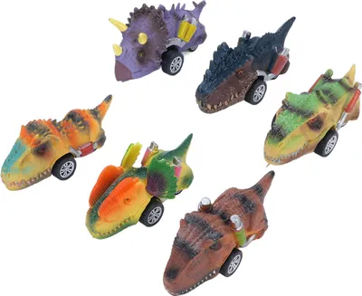 Productafbeelding van 6 stuks dinosaurus speelgoed, trekauto's, educatief, interactief, kunstzinnig vervaardigd autospelzeug voor jongens en meisjes, met achteruitrijfunctie