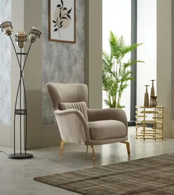 Produktbild von Luxus Sessel Polstersessel Wohnzimmer Einsitzer Stoff Beige Sitzer Möbel