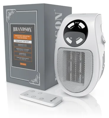 Produktbild von Brandson Steckdosen Heizlüfter, 500W Mini Heizung mit Temperaturregelung & Fernbedienung, Überhitzungsschutz, Automatische Abschaltung, Weiß