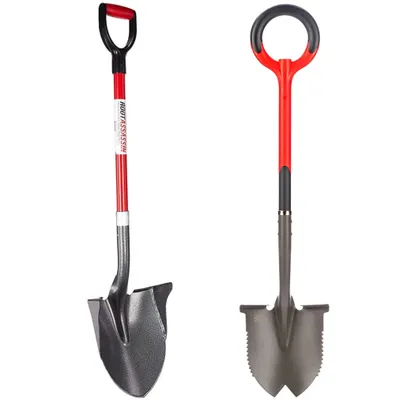 Produktbild von Root Slayer Set Rundkopfschaufel + Gartenschaufel mit Stiel, Multifunktionsspaten, Klinge mit Zähnen zum Schneiden der Wurzeln, rot