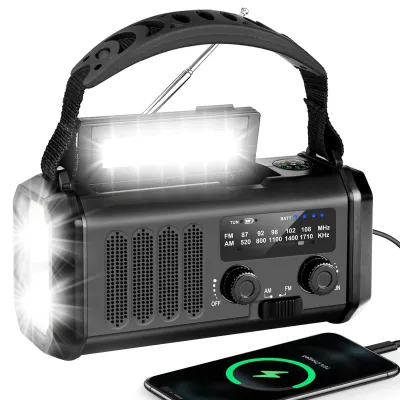 Produktbild von Kurbelradio mit 20000mAh Akku Wiederaufladbare, Tragbar Solar Radio Dynamo Radio mit AM/FM, Power Bank,LED Camping Licht,SOS-Alarm,Kompass (Schwarz)