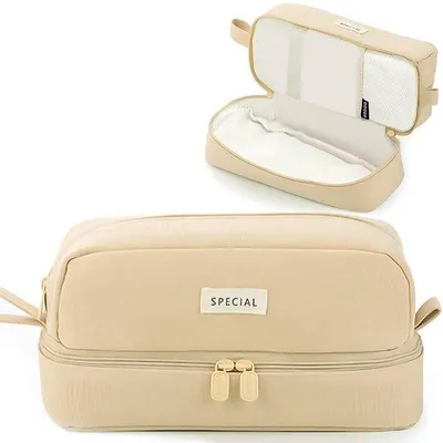 Image de Cartable pour étudiants et adultes, grande trousse portable à 4 compartiments pour filles et garçons, trousse à maquillage