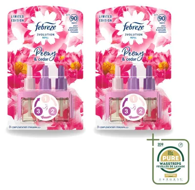 Immagine prodotto di 2 flaconi ricarica Febreze 3Volution - Peonia e Cedro - Confezione risparmio - 2 pezzi
