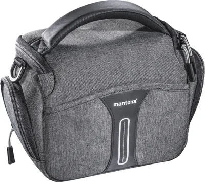 Produktbild von Mantona Kameratasche Tallinn Gr. L anthrazit, Fototasche inkl. gepolstertem Schultergurt, Camera Bag mit Trennstegen und Regenschutzhülle, tragbar als Schultertasche, Handtasche und Gürteltasche