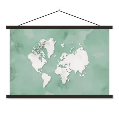 Produktbild von MuchoWow® Textilposter Weltkarte - Grün - Aquarell 150x100 cm mit schwarzem Rahmen - Schlafzimmer
