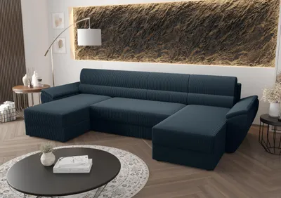 Produktbild von BEDANTE Ecksofa REBIU2 Poso 05 Dunkelblau mit Schlaffunktion U-Form Sofa mit Stauraum Bettkasten Wohnzimmersofa Couch Sofa Bettsofa Bettkasten Bettcouch