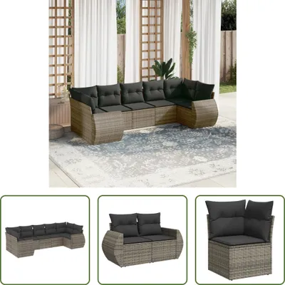 Produktbild von The Living Store 7-tlg. Garten-Sofagarnitur mit Kissen Grau Poly Rattan