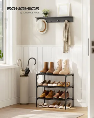 Produktbild von SONGMICS Schuhregal, 3 Ebenen, Schuhablage schmal, Schuh-Organizer Metall, 30 x 45 x 48,5 cm, schwarz