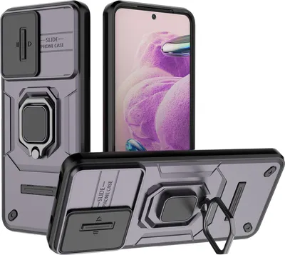 Produktbild von Hülle für Xiaomi Redmi Note 12S Dual Layer Handyhülle Schiebe Kamera Schutz und Ringhalter Ständer Lila