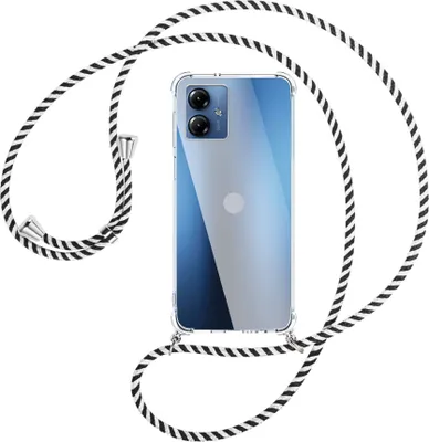 Produktbild von Handykette Backcover-Schutzhülle mit Band (Metall silberfarben) für Motorola Moto G14 (PAYF0010IN, 6.5'') - schwarz/weiß gestreift