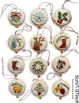 Produktbild von Weihnachtsschmuck-Stickset: Handstickerei-Set mit Baum, Schneemann, Rentier und Strumpf – Komplettes Stickset für Erwachsene und Anfänger