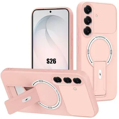 Image de Coque pour Samsung Galaxy S26, Protection Silicone avec Support et Cercle Magnétique - Rose