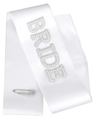 Perlen-Braut-Schärpe mit Diamant-Anstecker, weiß, 80x9,5 cm