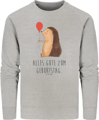 Produktbild von Mr. & Mrs. Panda Baumwoll Pullover Igel Luftballon Größe S - Heather Grey - Geschenk, Lustige Sprüche, Happy Birthday, Pulli, Sweatshirt, Ballon, Nachhaltiger, Sweater