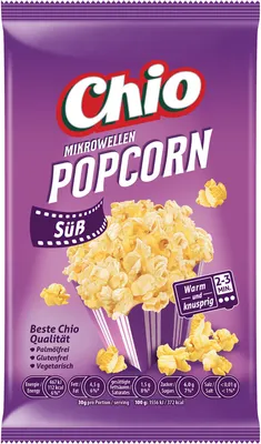 Produktbild von Chio popcorn do mikrofalówki słodki bezglutenowy wegetariański wegański 120g
