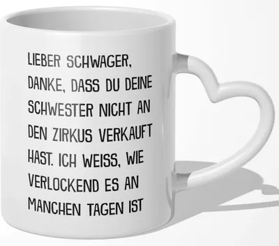 Produktbild von 22Feels Schwager Geschenk Hochzeit Idee Männer Tasse -Deine Schwester- Weihnachten Geburtstag Haferl Kaffeetasse Bester Familie (Herzhenkel Weiss)